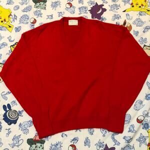 Vintage 80s Royal Jeff Orlon Red V-Neck Sweater
